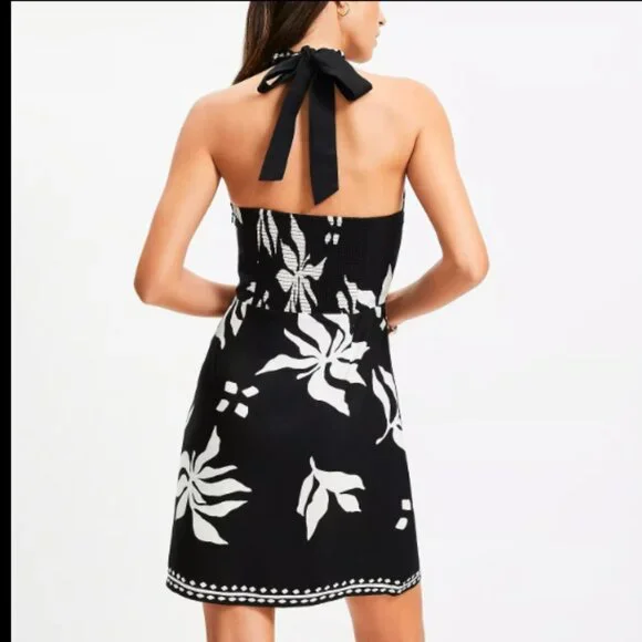 ANN TAYLOR LOFT LINEN BLEND FERN HALTER DRESS BLACK MINI NWOT $110 4 - Picture 3 of 9
